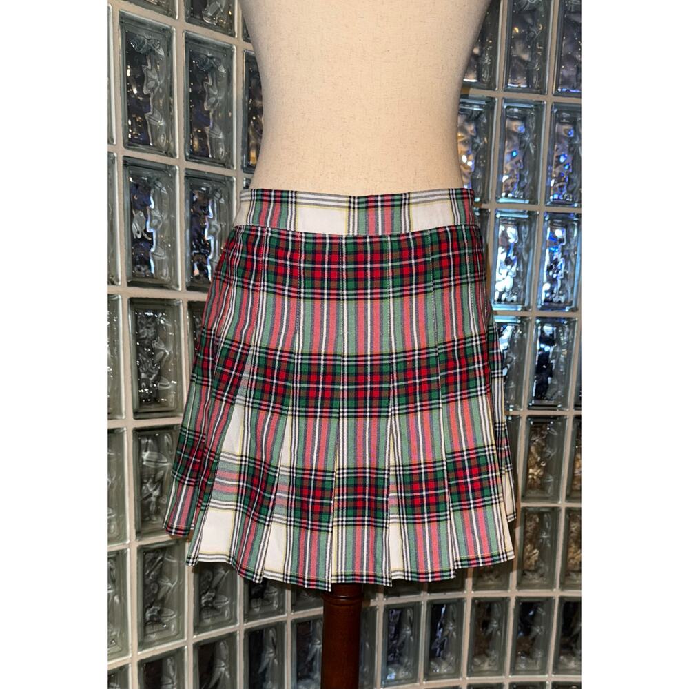 Aerie Tartan Plaid Pleated Schoolgirl Elastic Twill Mini Skirt - size Large - OA